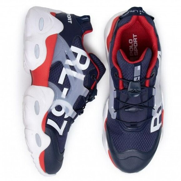 NWOB Polo Ralph Lauren Men's RLX Tech-SK-ATH RL-67 Sneakers, Navy/Red, Size 9D - Picture 3 of 11